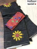 Linen Cotton Flowers Flower Black Black