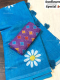 Linen Cotton Flowers Flower Sky Blue Sky Blue