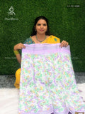 Linen Cotton Flowers Plain Border Lavender Silver
