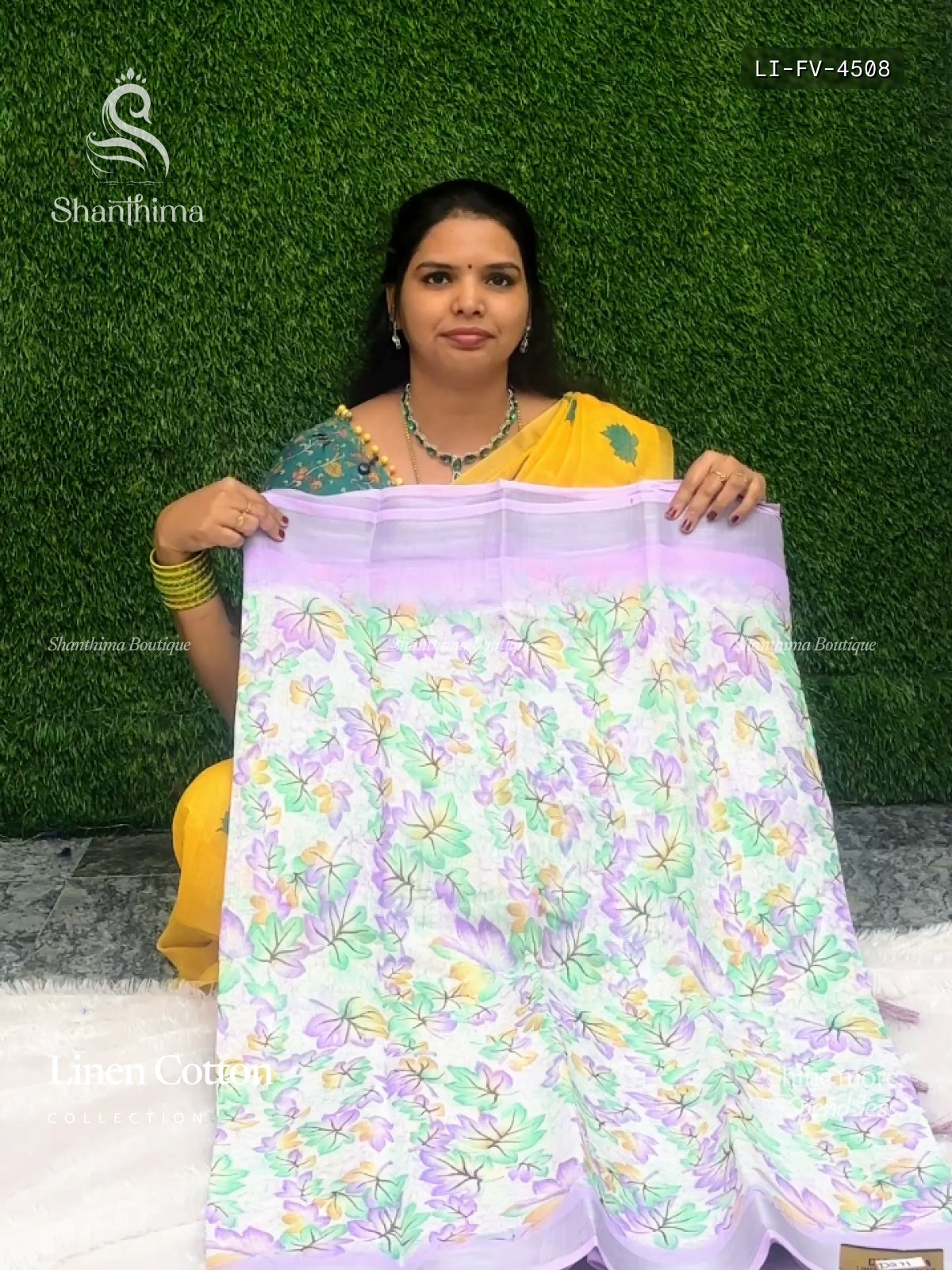 Linen Cotton Flowers Plain Border Lavender Silver