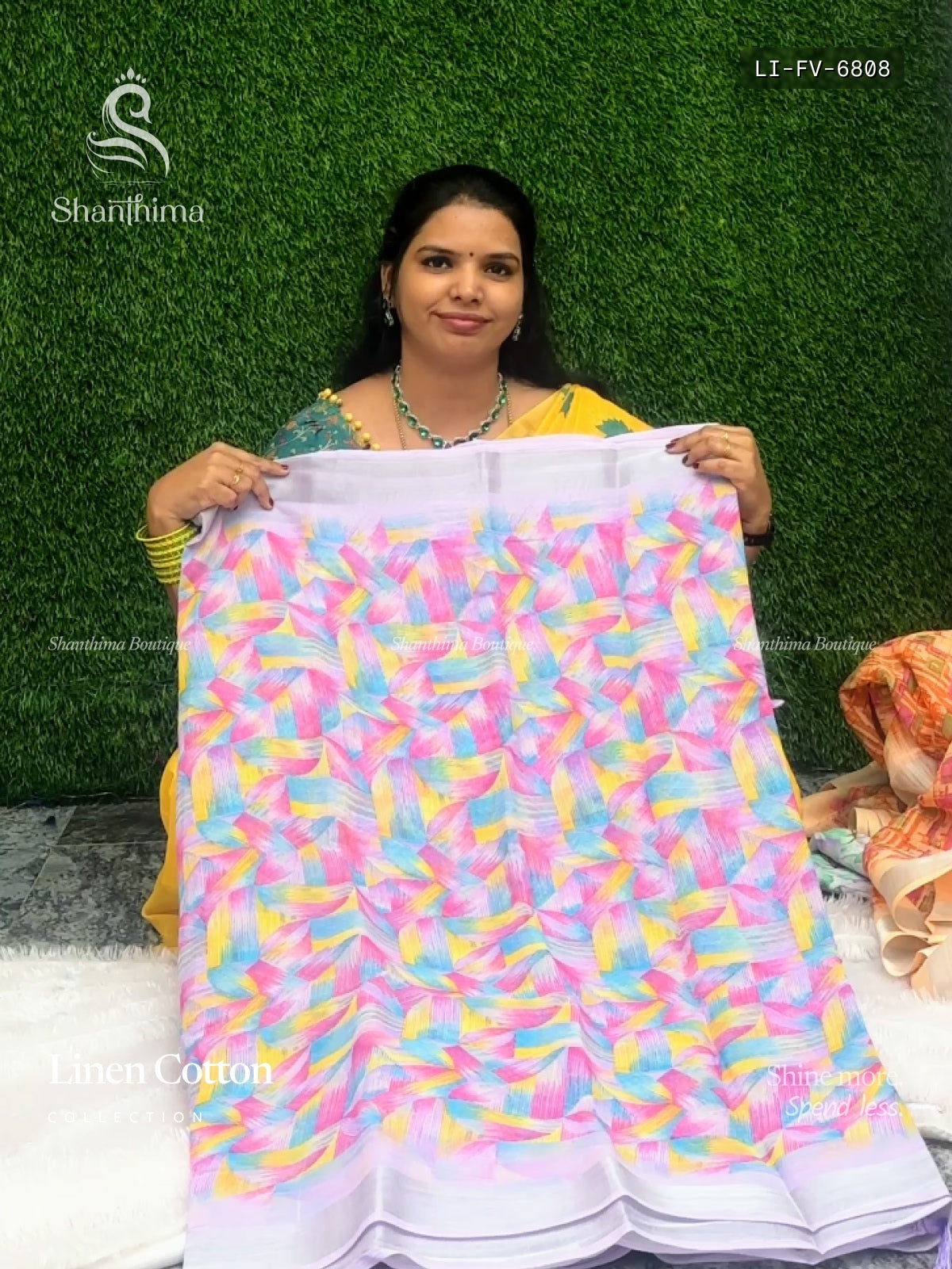 Linen Cotton Flowers Plain Border Multi Color Silver