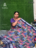 Linen Cotton Leaf Plain Border Navy Blue Navy Blue
