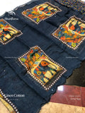 Linen Cotton Mirror Plain Border Blue Blue