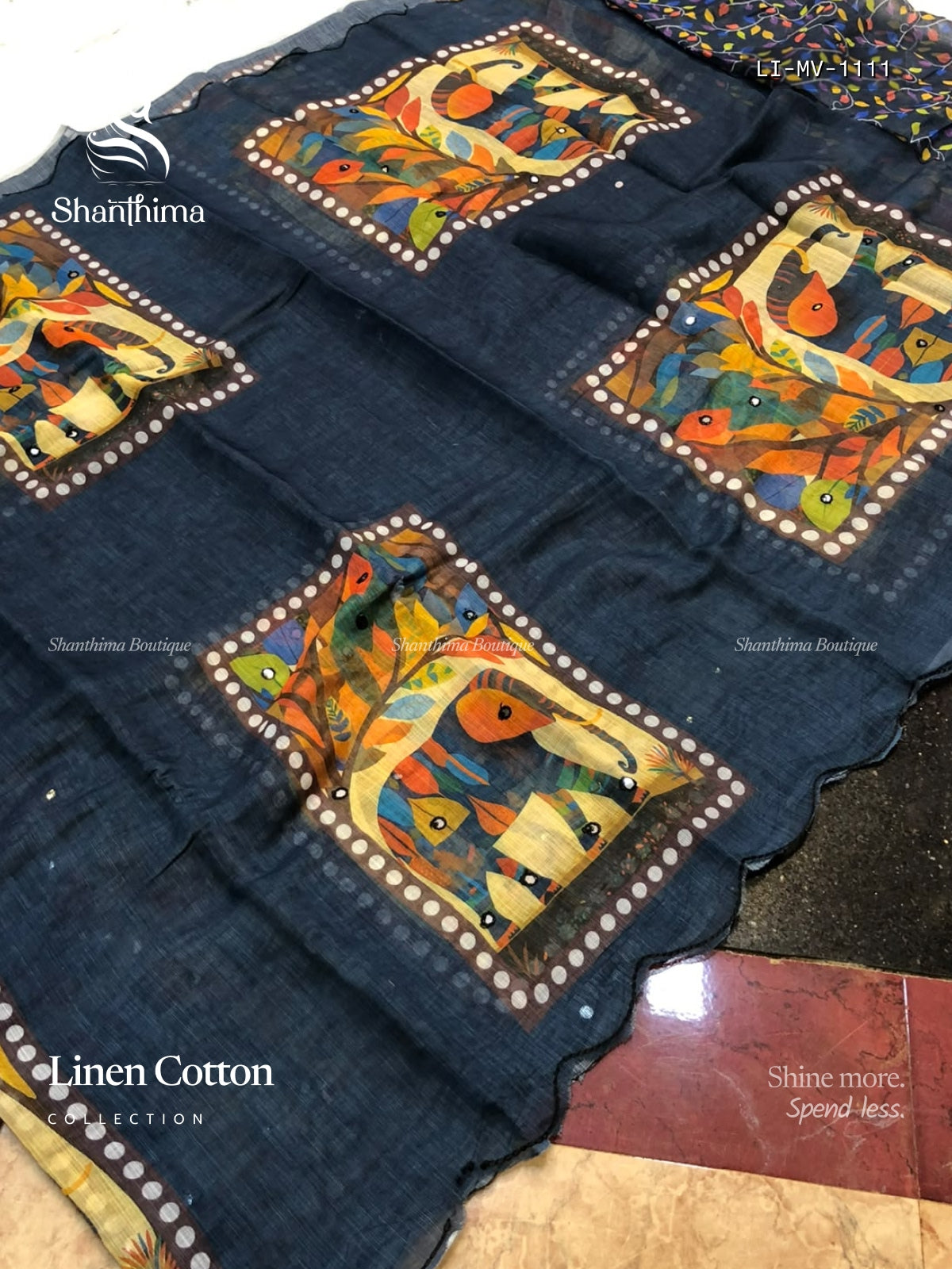 Linen Cotton Mirror Plain Border Blue Blue