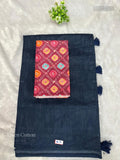 Linen Cotton Plain Flower Navy Blue Pink