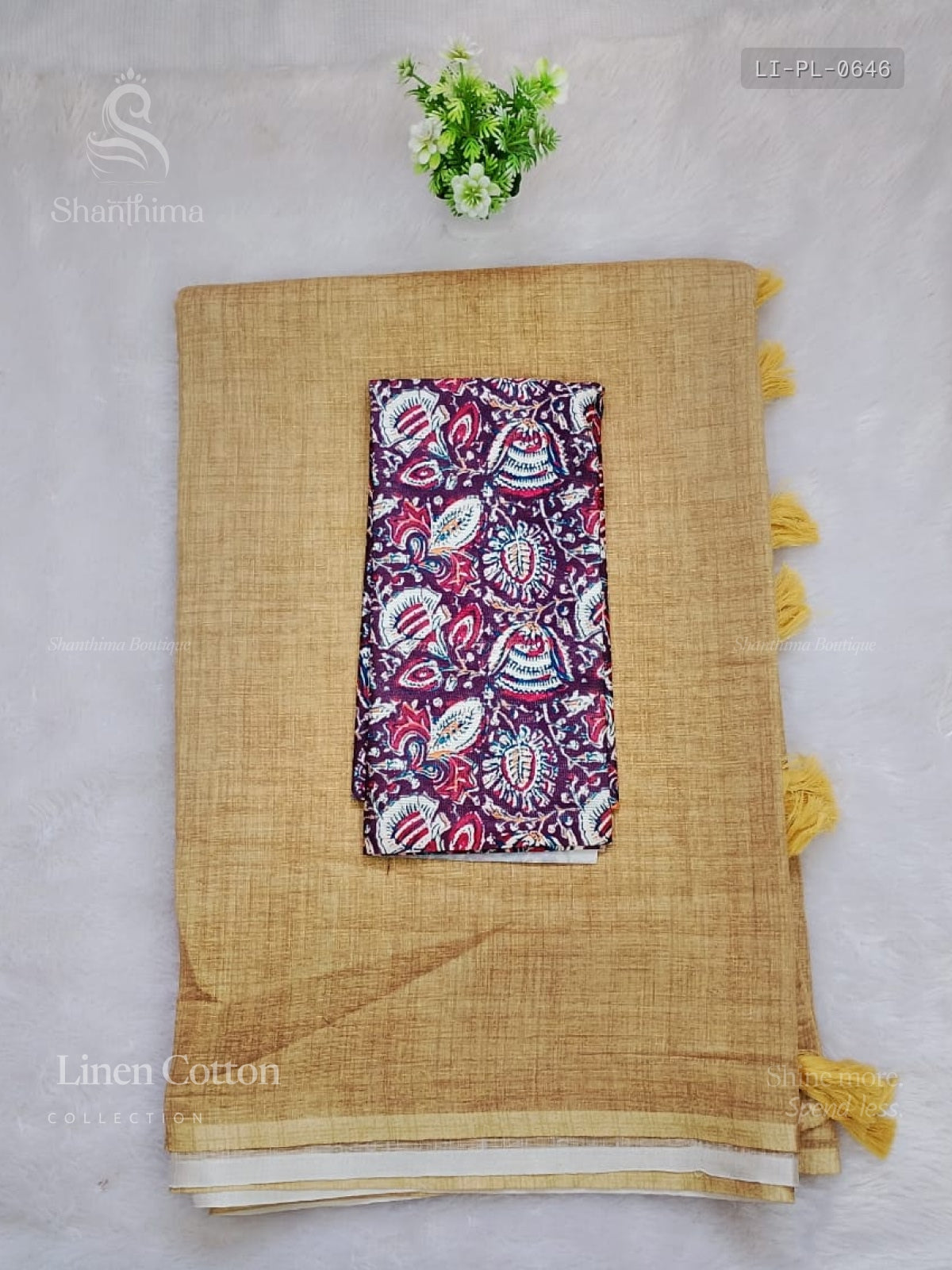 Linen Cotton Plain Mango Flower Sandal Wine