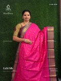 Lichi Silk Buttas Gold Border Pink Dual Shade Green