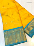 Lichi Silk Buttas Gold Border Yellow Sky Blue