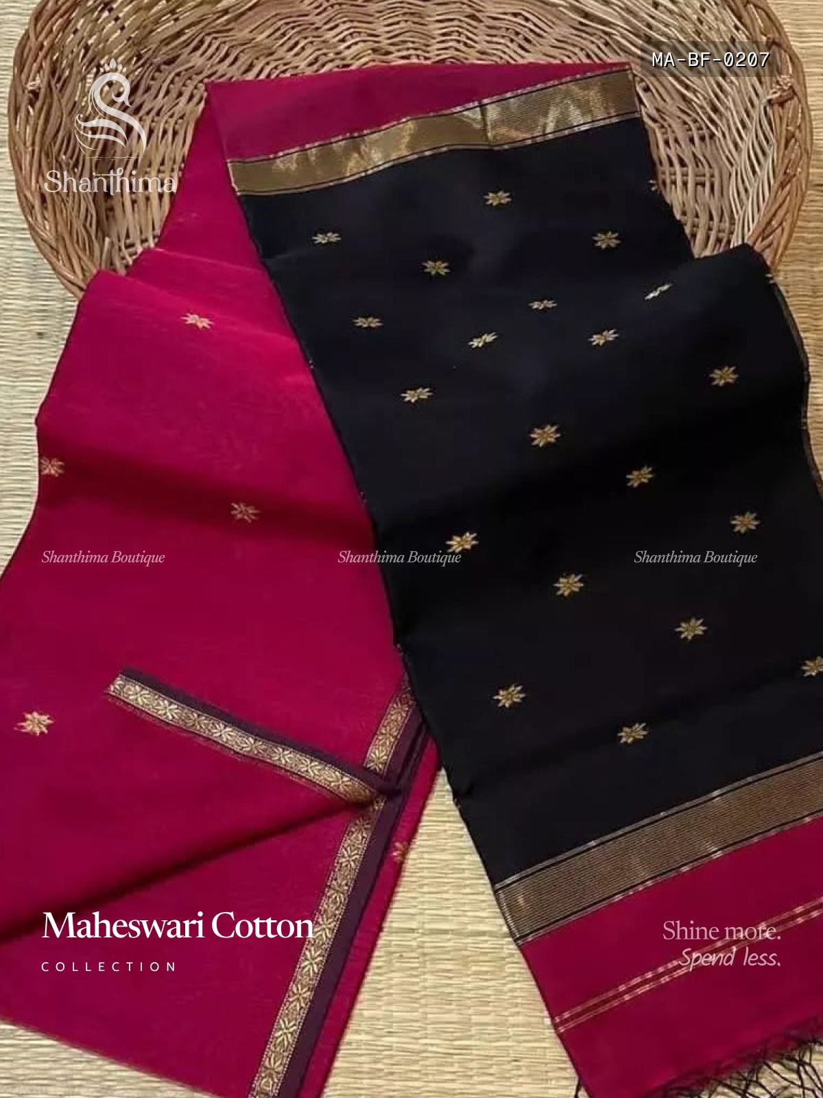 Maheswari Cotton Buttas Flower Pink Gold