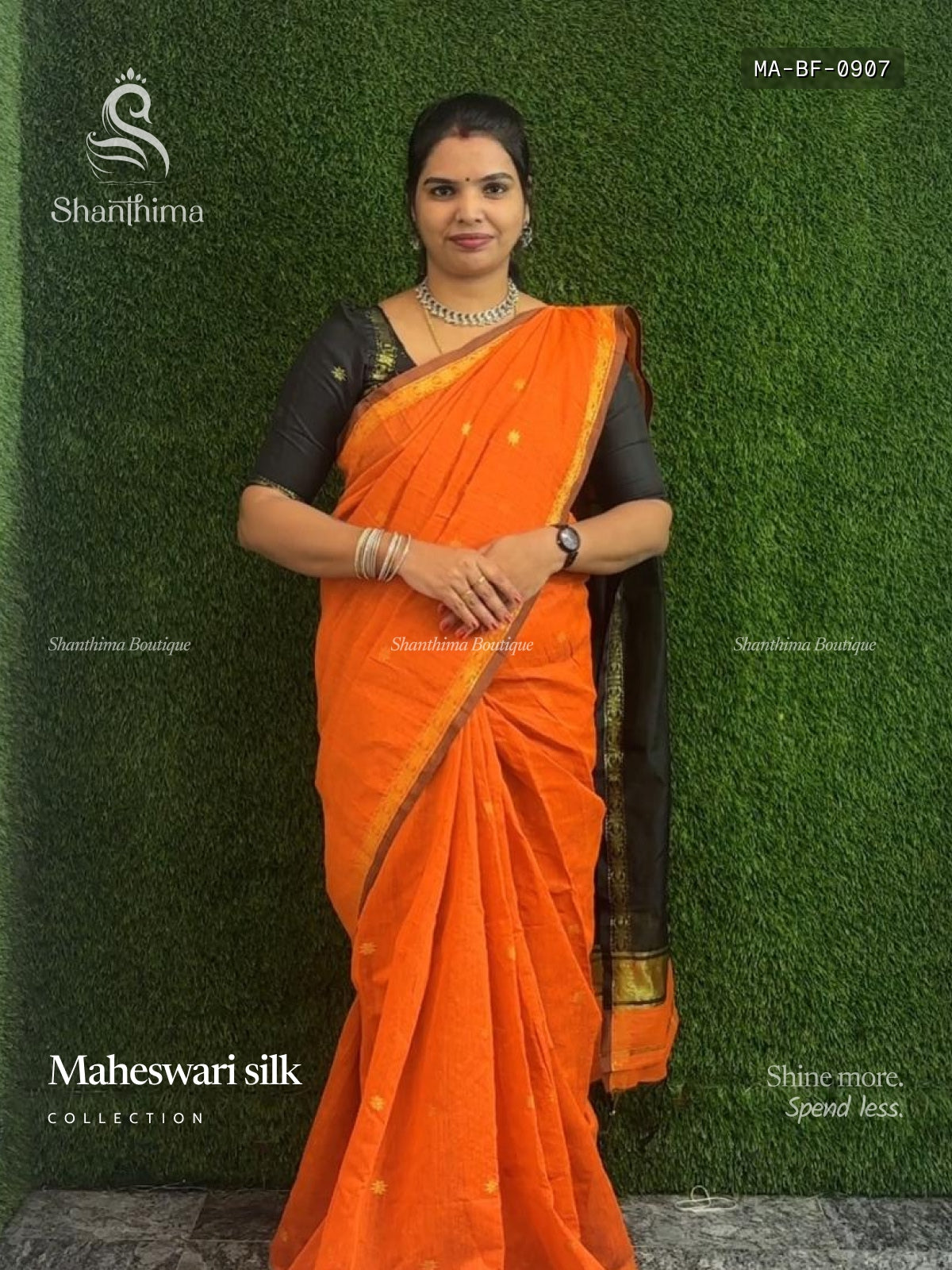 Maheswari Cotton Buttas Flower Orange Gold