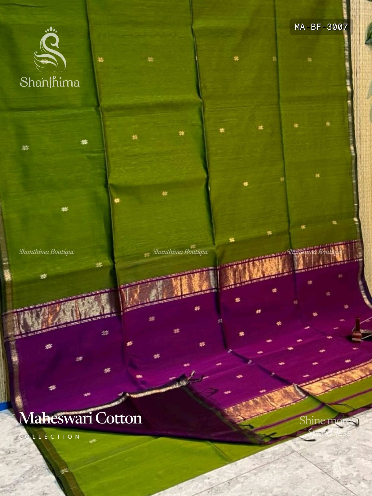 Maheswari Cotton Buttas Flower Mehendi Green Gold
