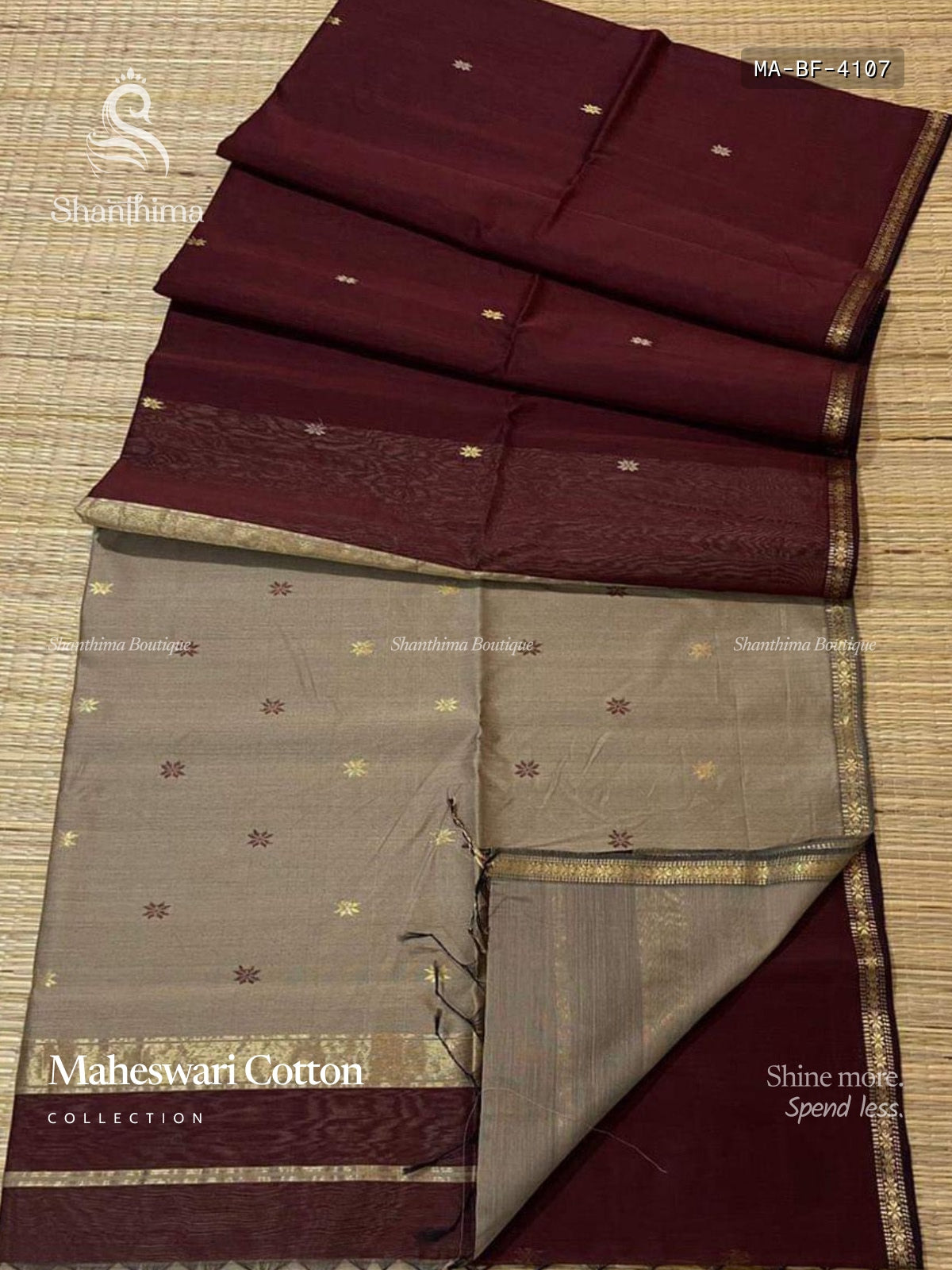 Maheswari Cotton Buttas Flower Maroon Gold