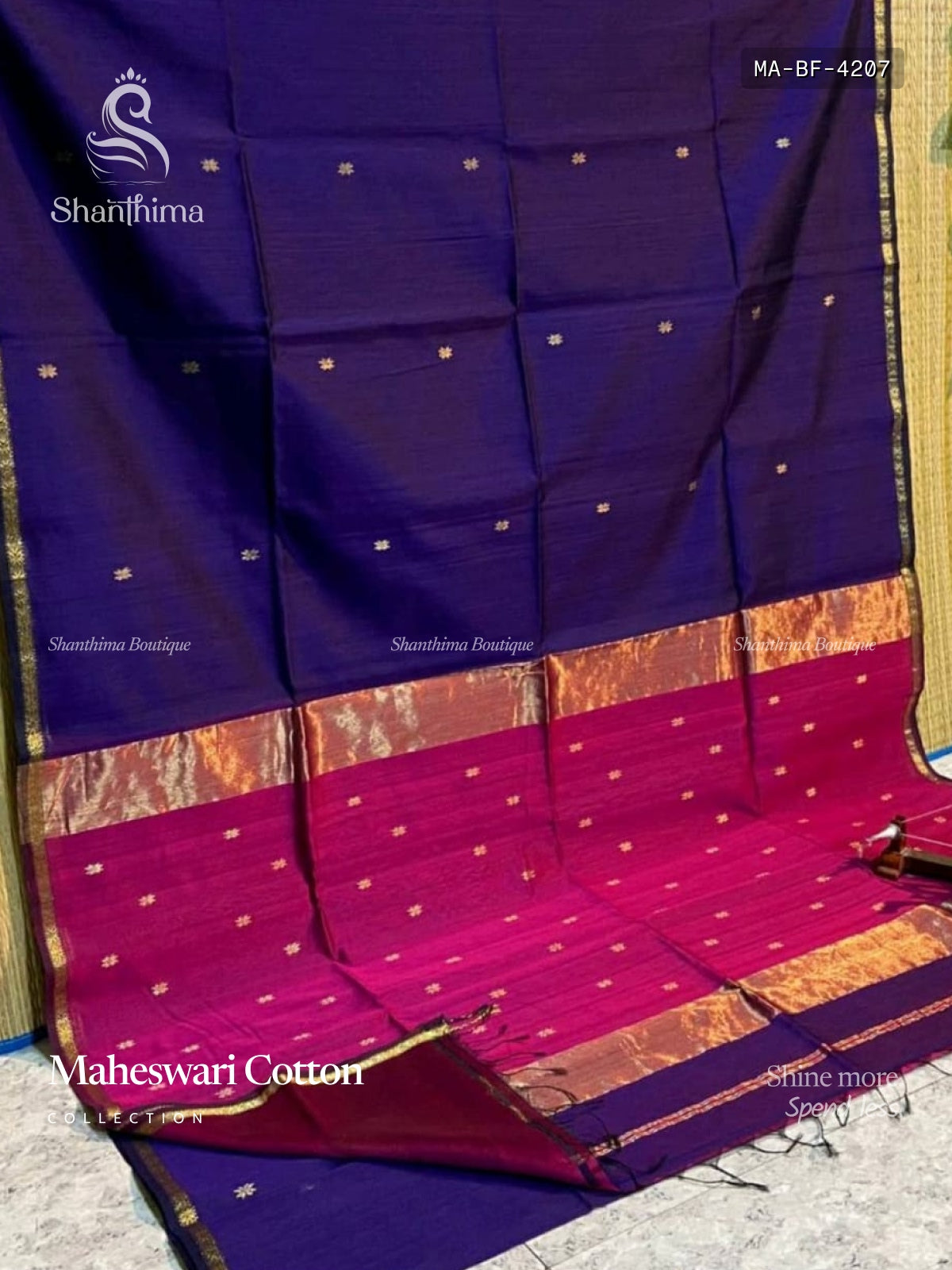 Maheswari Cotton Buttas Flower Dark Violet Gold