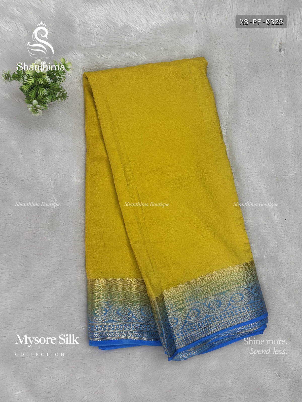 Mysore Silk Plain Flower Yellow Sky Blue