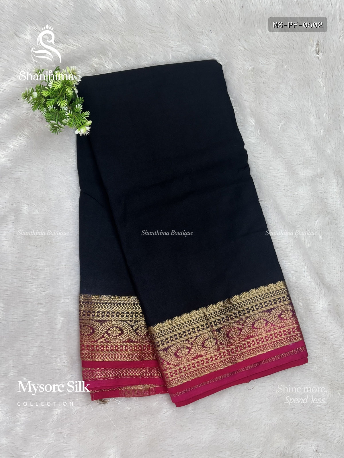 Mysore Silk Plain Flower Black Pink