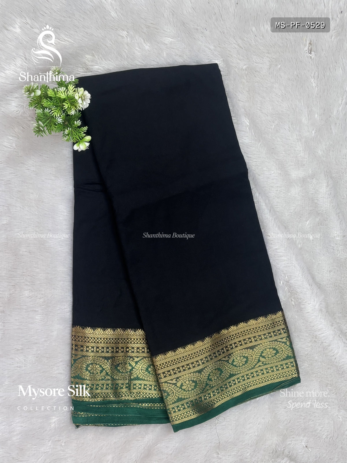 Mysore Silk Plain Flower Black Dark Green