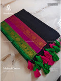 Mulmul Cotton Plain Flower Black Magenta