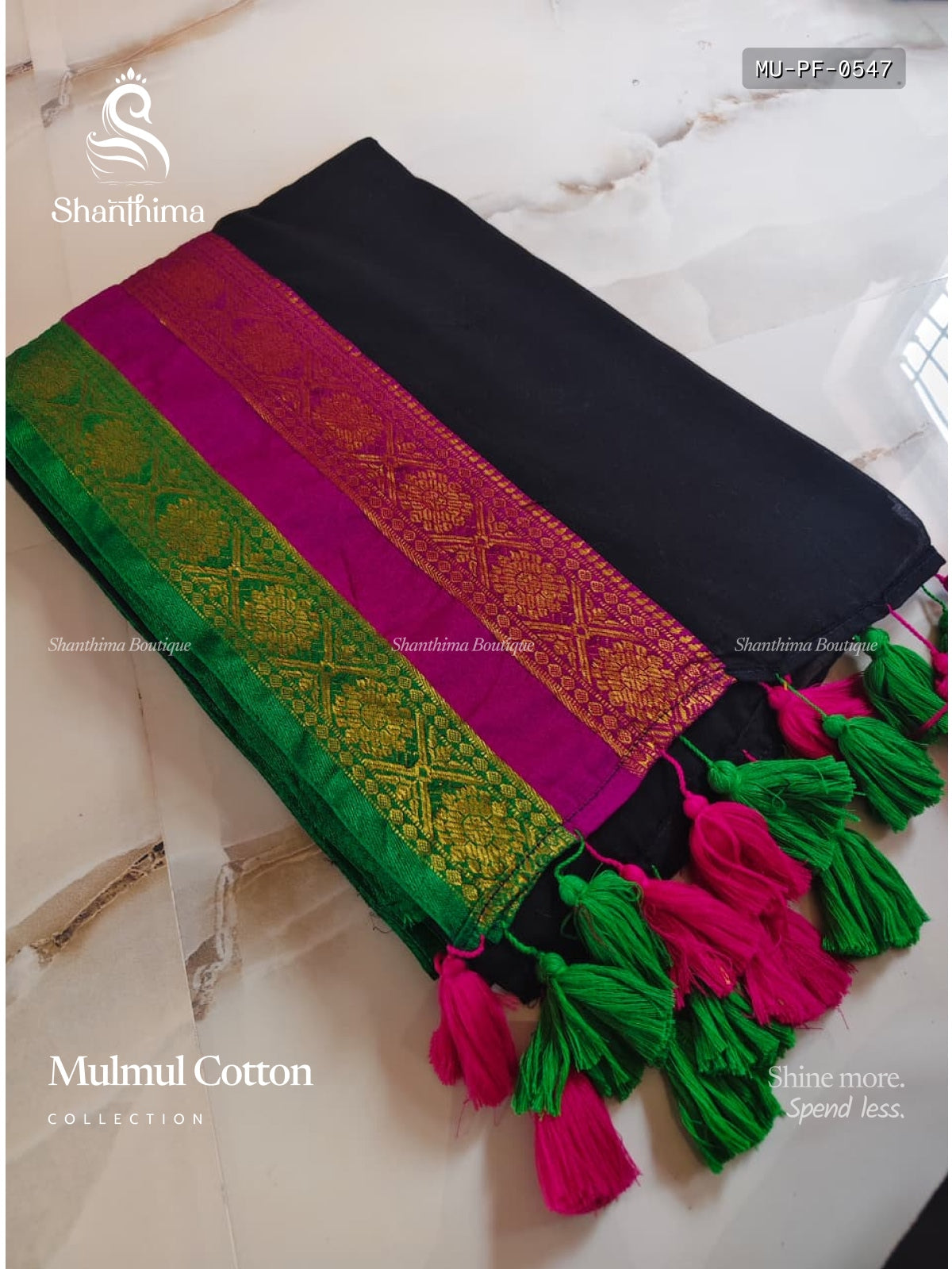 Mulmul Cotton Plain Flower Black Magenta