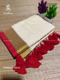 Mulmul Cotton Plain Plain Border Sandal Red