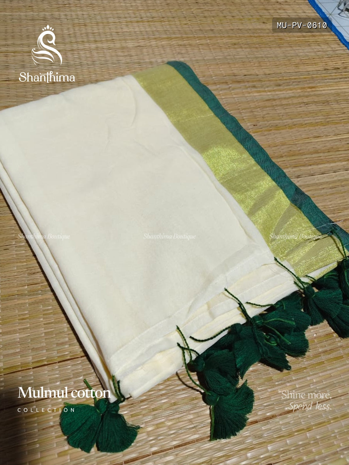 Mulmul Cotton Plain Plain Border Sandal Green