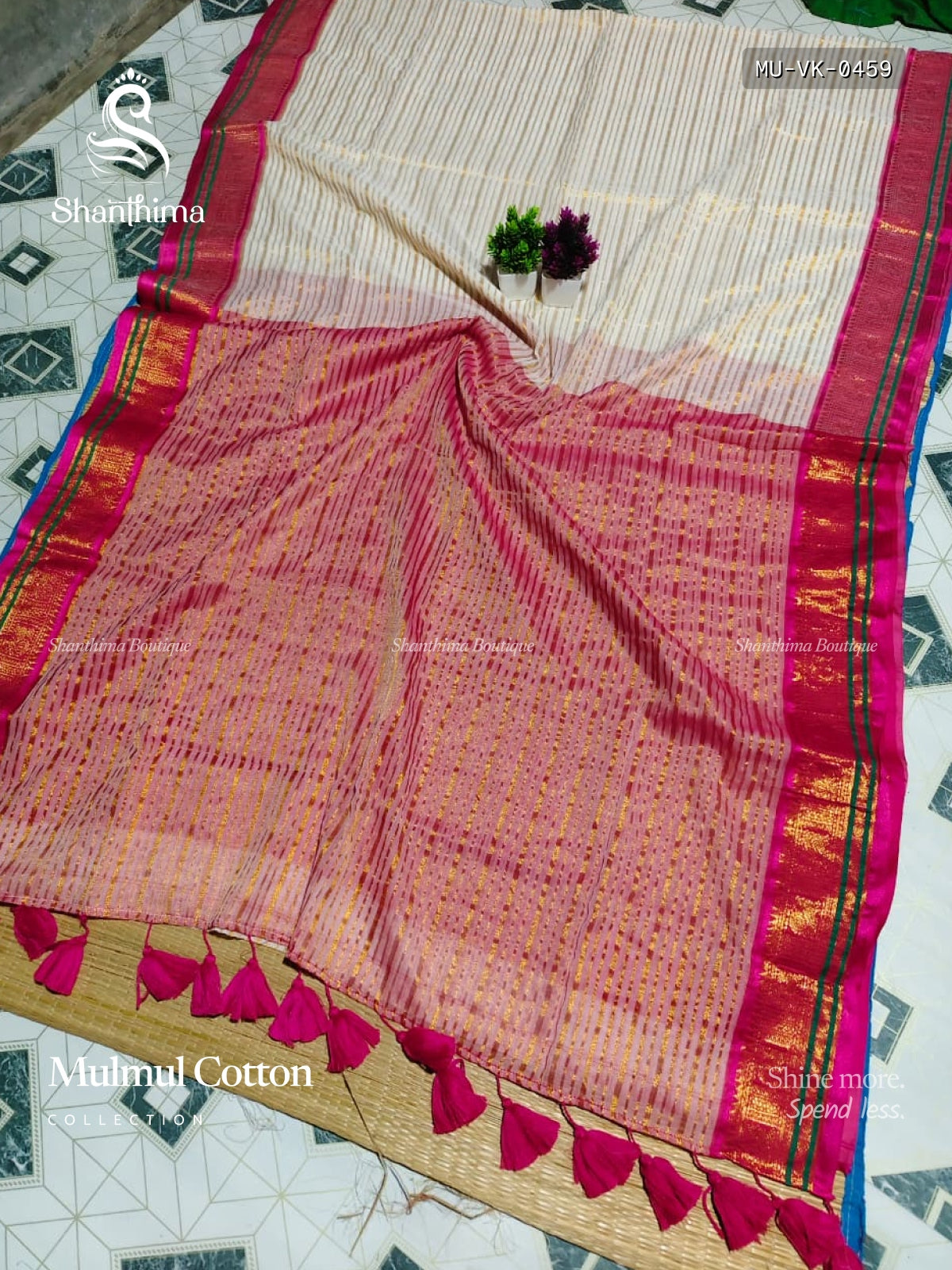 Mulmul Cotton Vertical Stripes Peacock Chakra White Dual Shade Pink