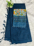 Net Saree Stones Stripes Peacock Blue Peacock Blue