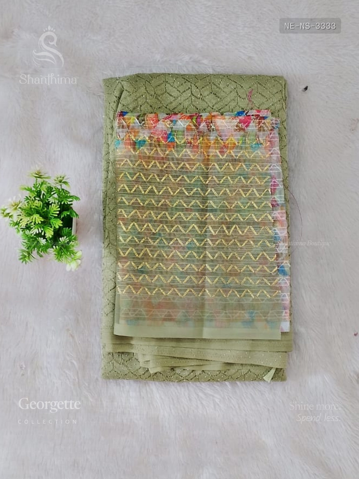 Net Saree Stones Stripes Elachi Green Elachi Green