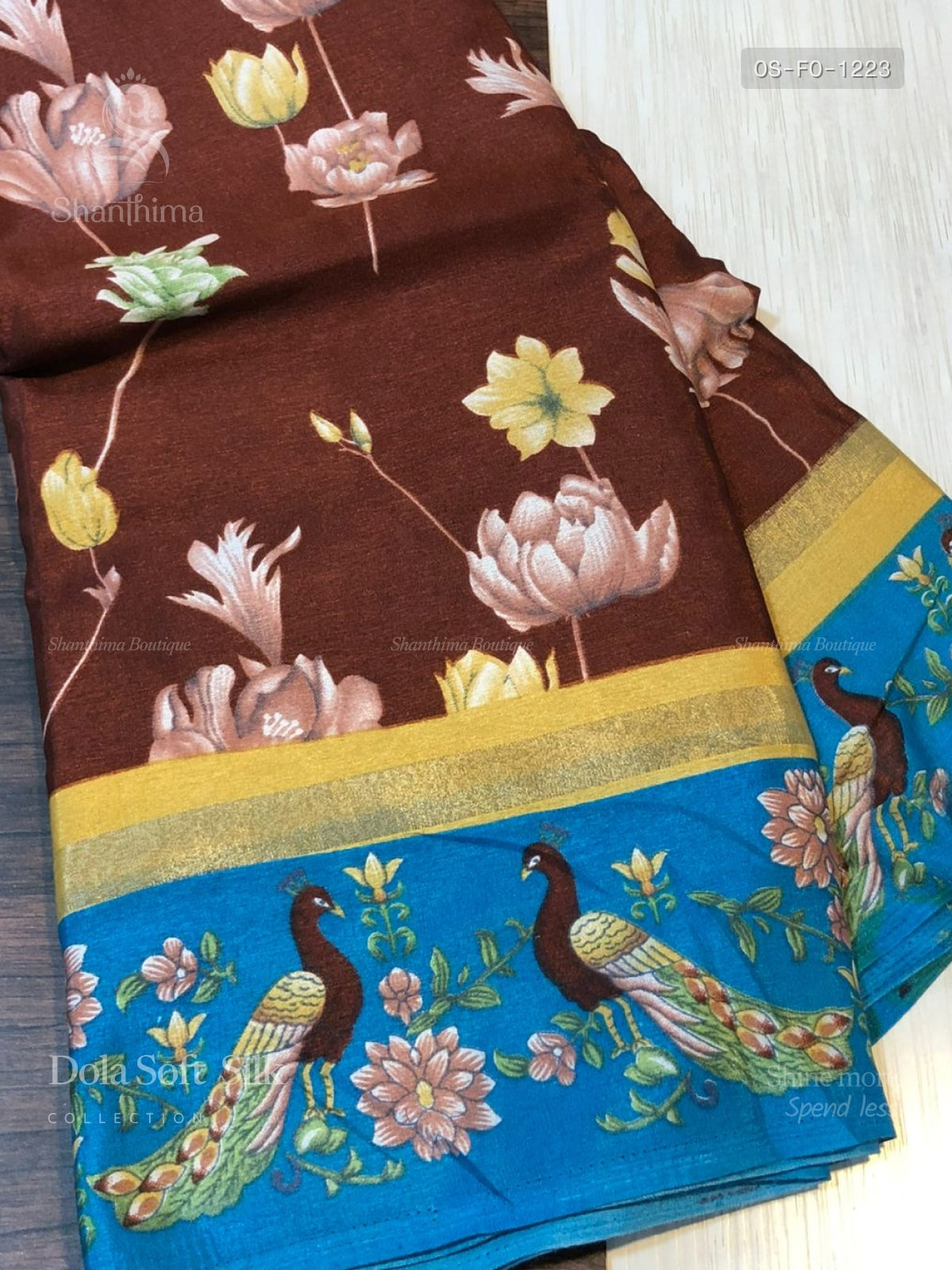 Dola Soft Silk Flowers Peacock Flower Brown Sky Blue