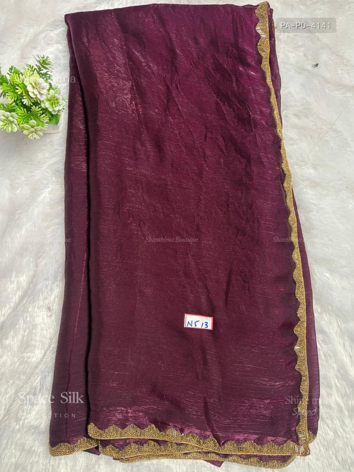 Space Silk Plain Diamond Stone Peacock Maroon Maroon