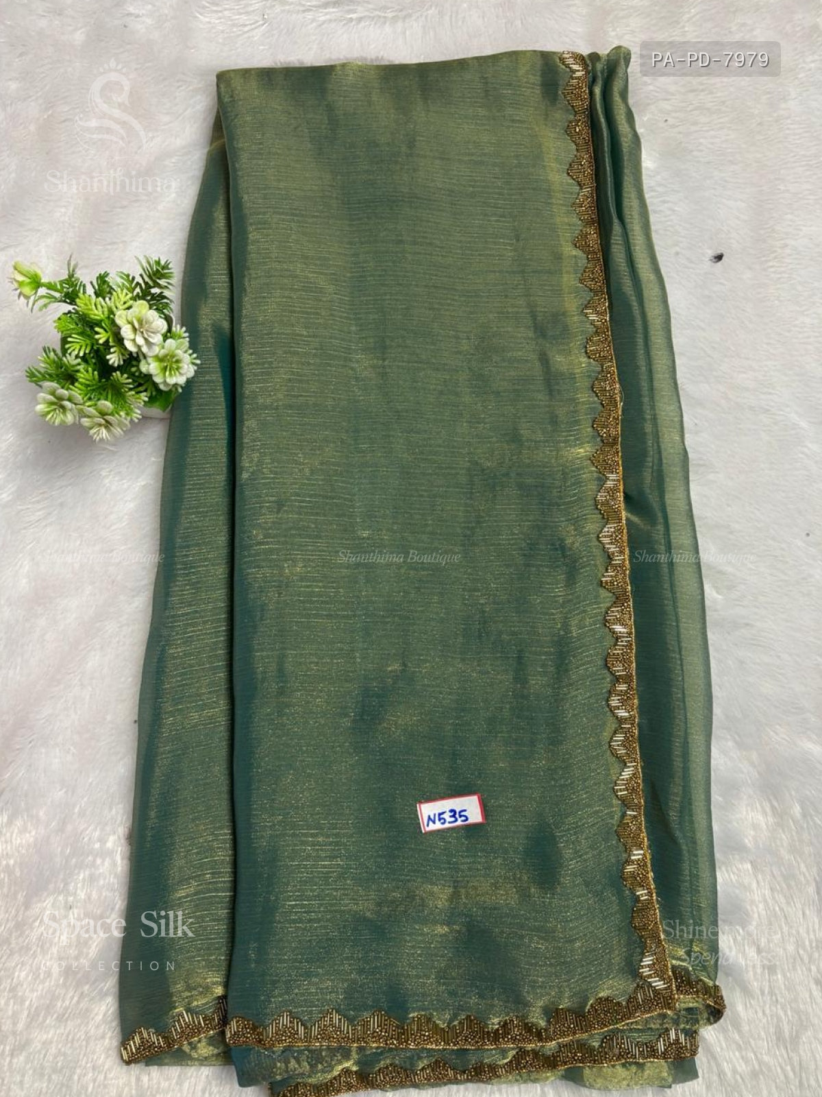 Space Silk Plain Diamond Stone Peacock Pista Green Pista Green