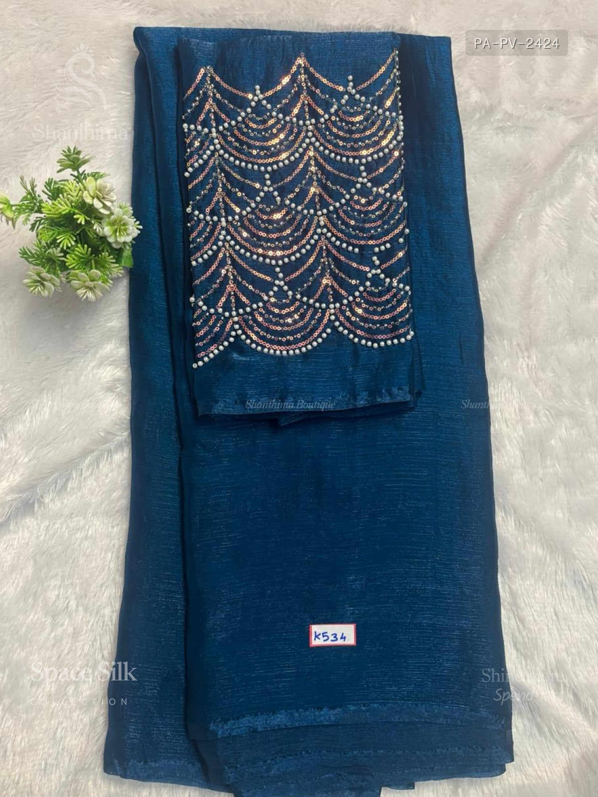 Space Silk Plain Plain Border Peacock Blue Peacock Blue