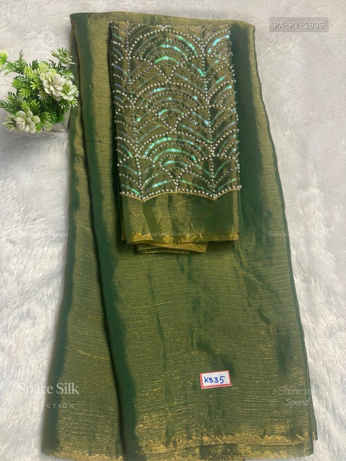 Space Silk Plain Plain Border Dual Shade Green Dual Shade Green