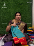 Premium Kanchi Silk Checks Diamond Stone Peacock Peacock Green Red