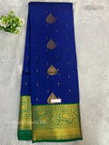 Premium Kanchi Silk Rain Drop Mango Flower Blue Leaf Green