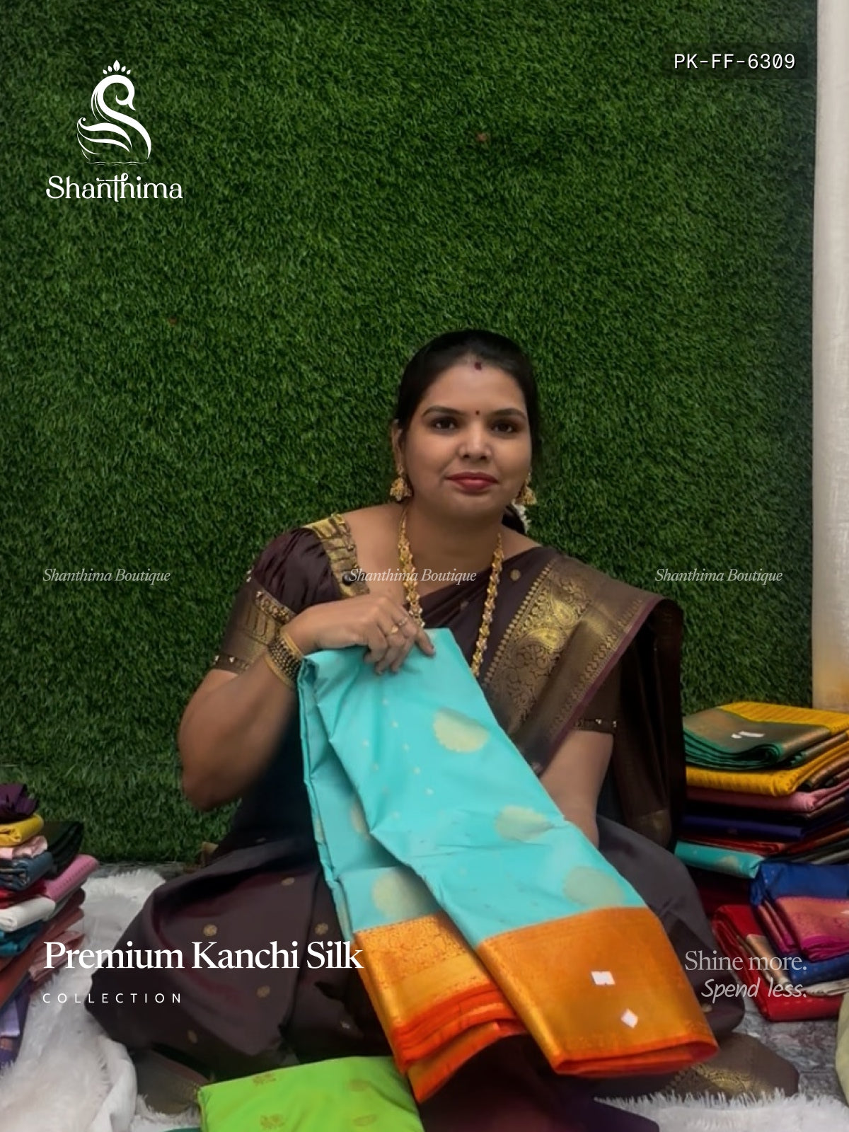Premium Kanchi Silk Flowers Flower  Sea Green Orange