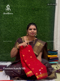 Premium Kanchi Silk Flowers Peacock Red Gold