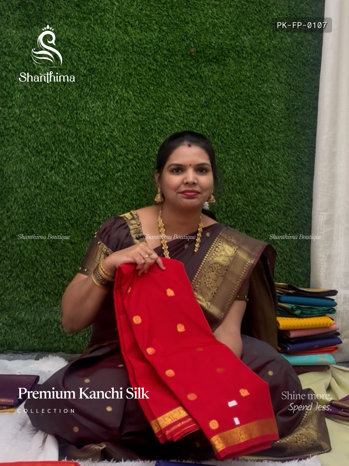 Premium Kanchi Silk Flowers Peacock Red Gold