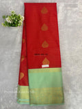 Premium Kanchi Silk Flowers Stripes Red Sea Green