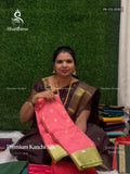Premium Kanchi Silk Flowers Stripes Pink Pastel Green