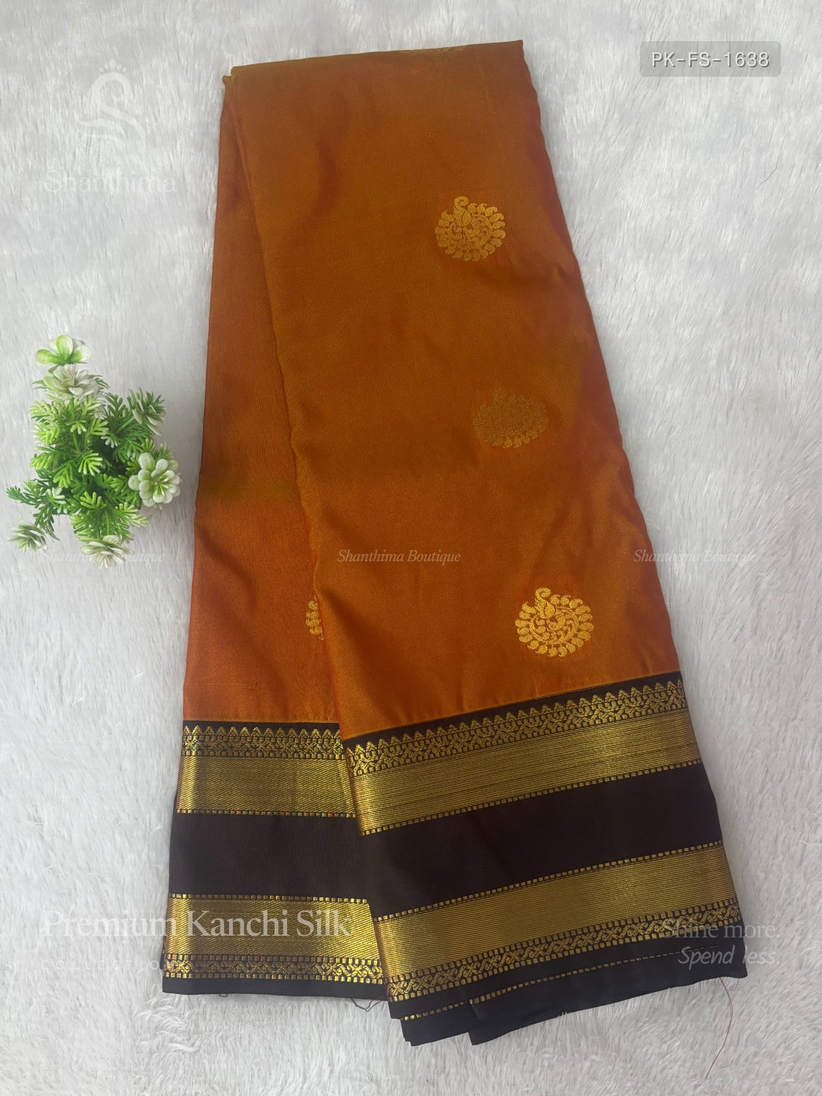 Premium Kanchi Silk Flowers Stripes Mustard Coffee Brown
