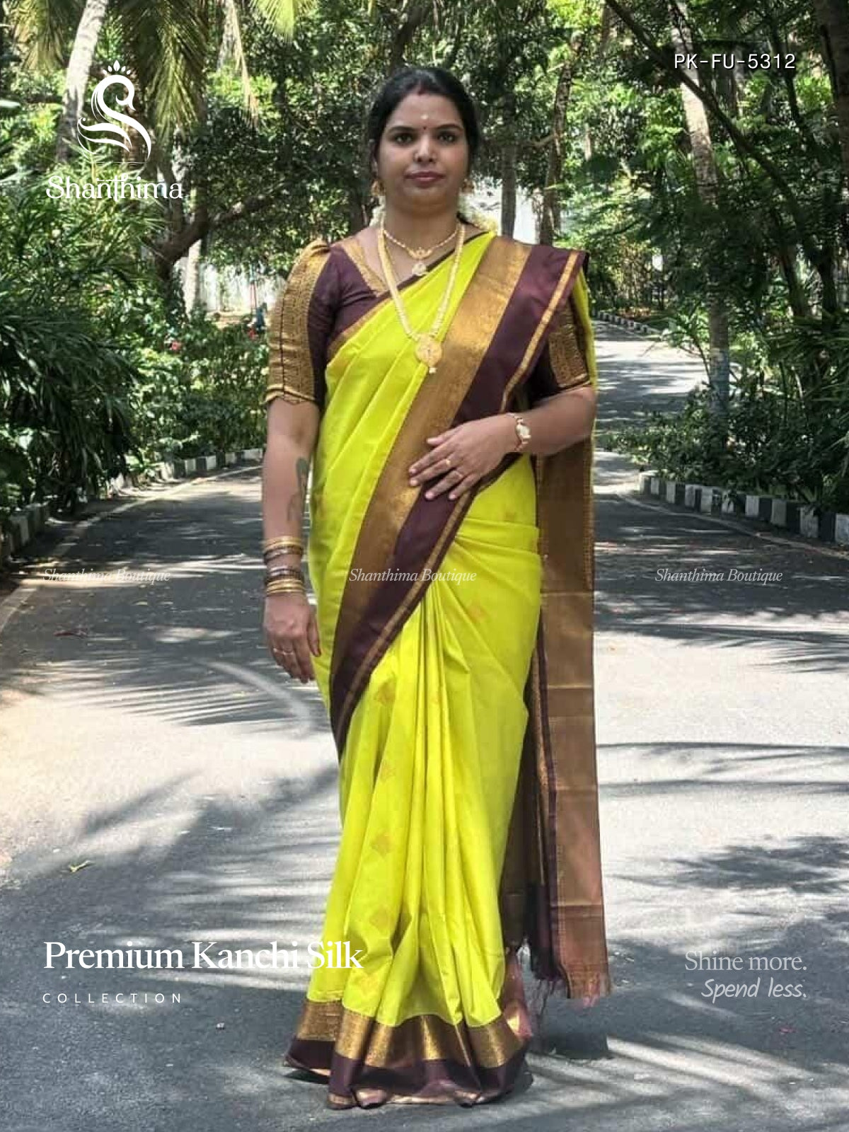 Premium Kanchi Silk Flowers Peacock Stripes Olive Green Brown