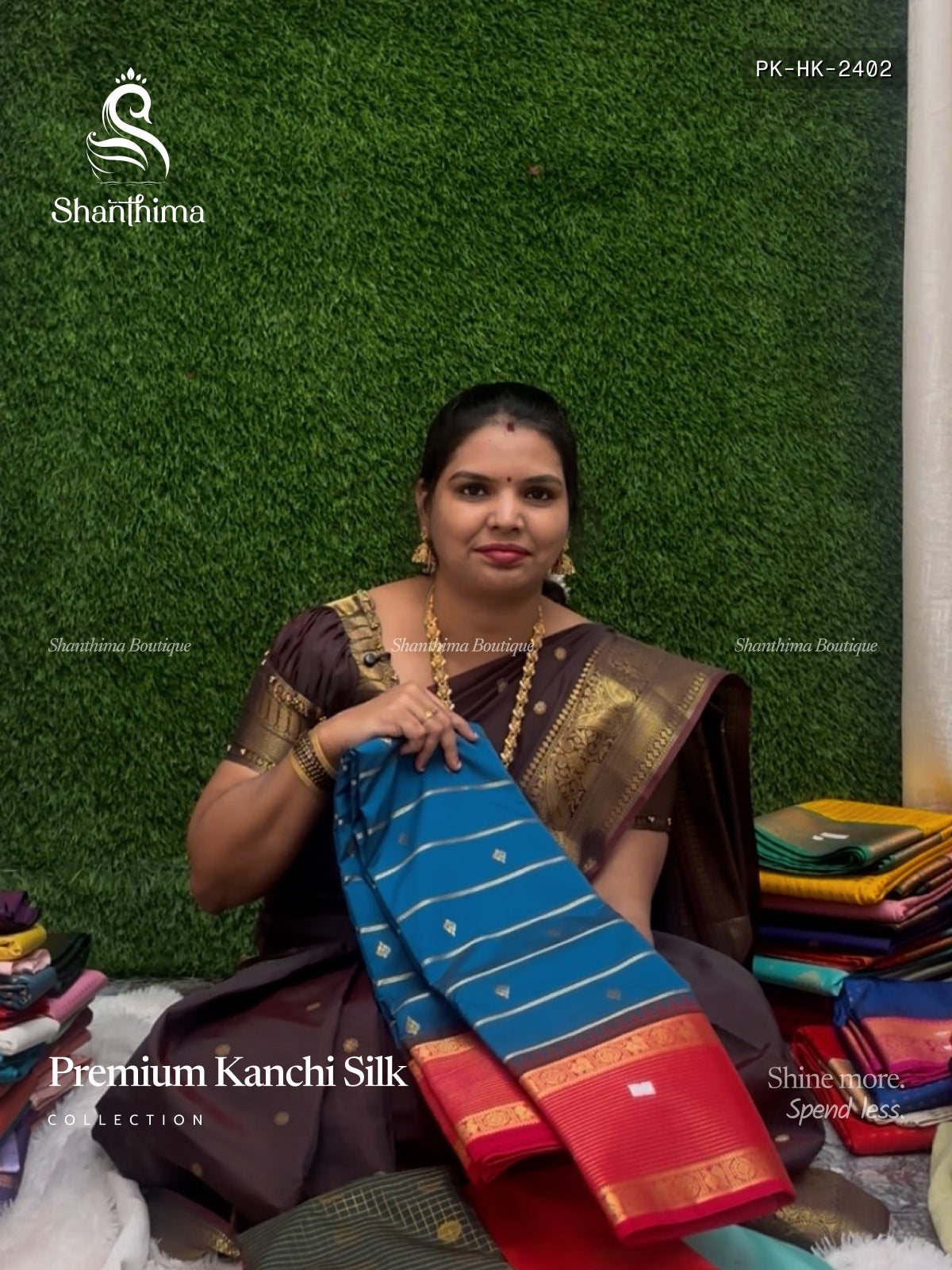 Premium Kanchi Silk Horizontal Stripes Peacock Chakra Peacock Blue Pink
