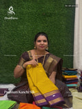 Premium Kanchi Silk Horizontal Stripes Mango Yellow Violet