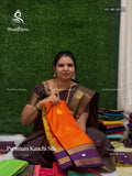 Premium Kanchi Silk Horizontal Stripes Mango Orange  Violet
