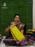 Premium Kanchi Silk Horizontal Stripes Mango Olive Green Violet