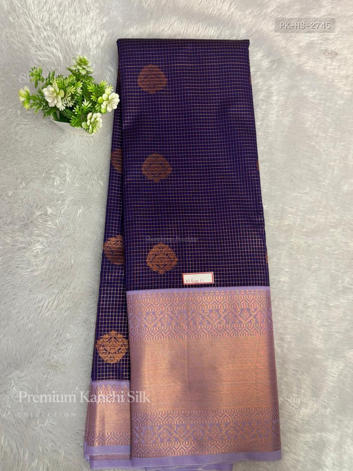 Premium Kanchi Silk Horizontal Stripes Stripes Ink Blue Lavender