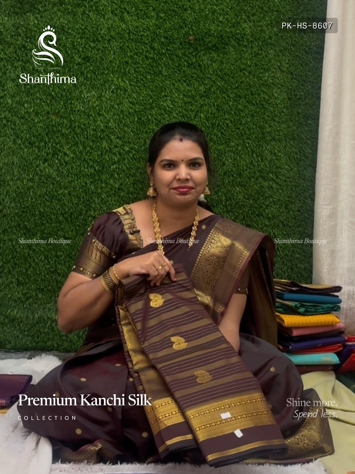 Premium Kanchi Silk Horizontal Stripes Stripes Dates Brown Gold