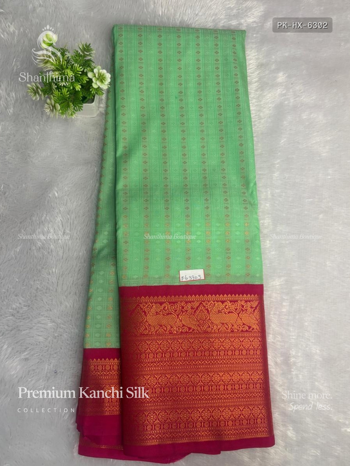 Premium Kanchi Silk Horizontal Stripes Peacock Elephant Chakra Sea Green Pink