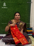 Premium Kanchi Silk Horizontal Stripes Checks Red Gold