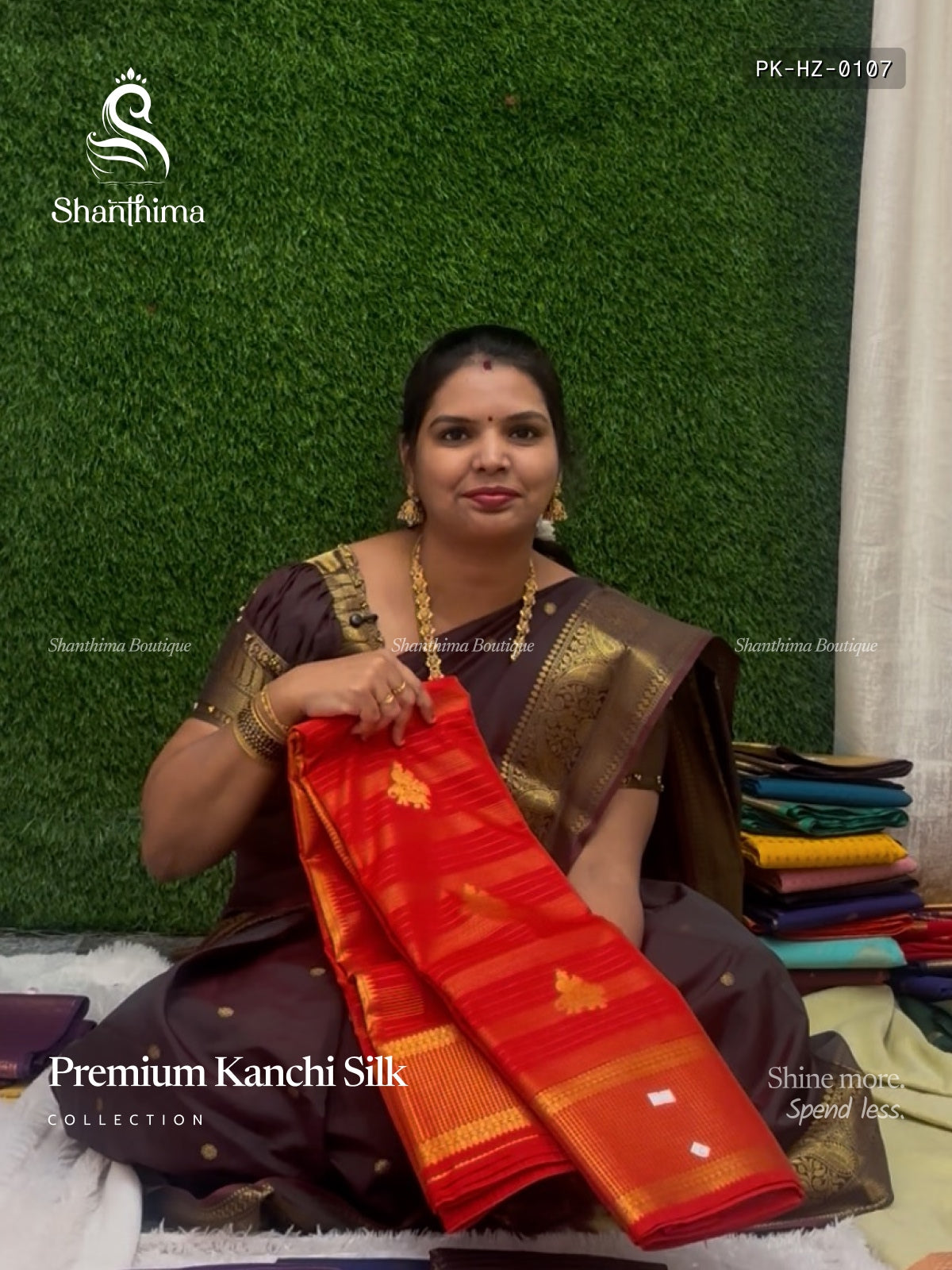 Premium Kanchi Silk Horizontal Stripes Checks Red Gold